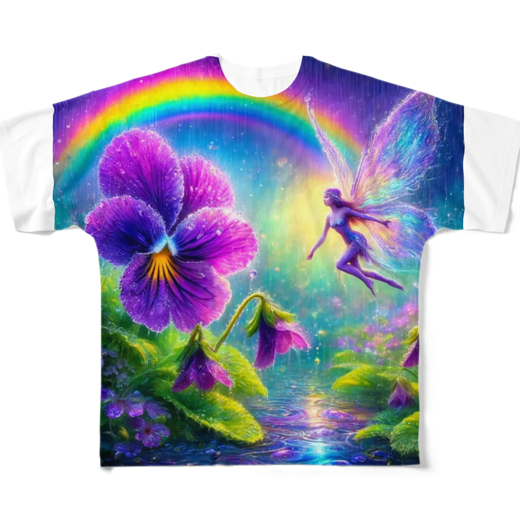 かるるんショップのアヤメと虹と妖精と All-Over Print T-Shirt
