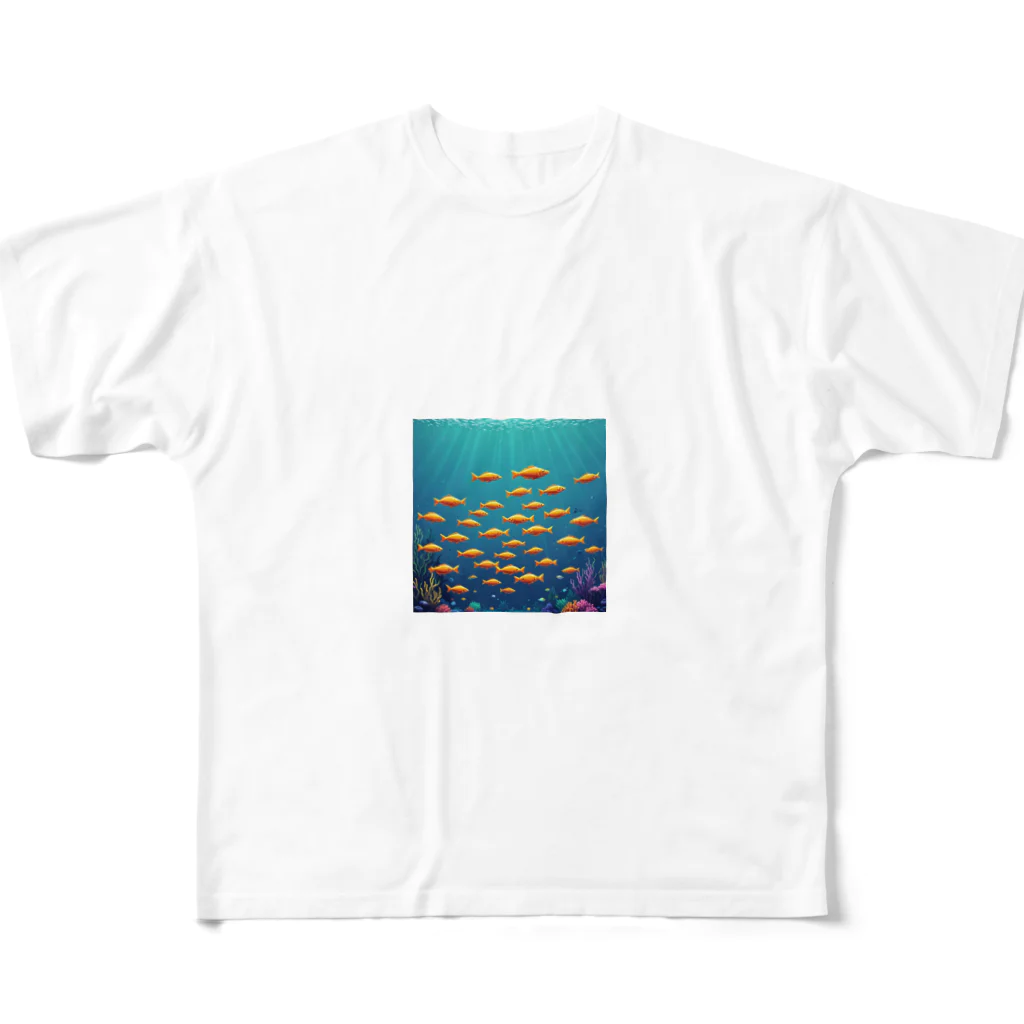 takekoputaの海中を泳ぐ魚のひれ フルグラフィックTシャツ