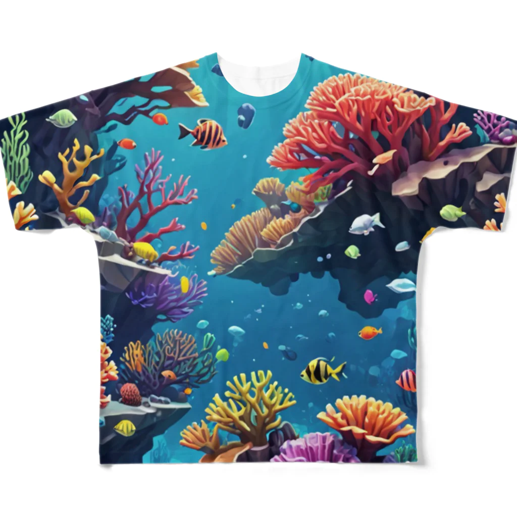 asuto_20のローポリ風サンゴ フルグラフィックTシャツ