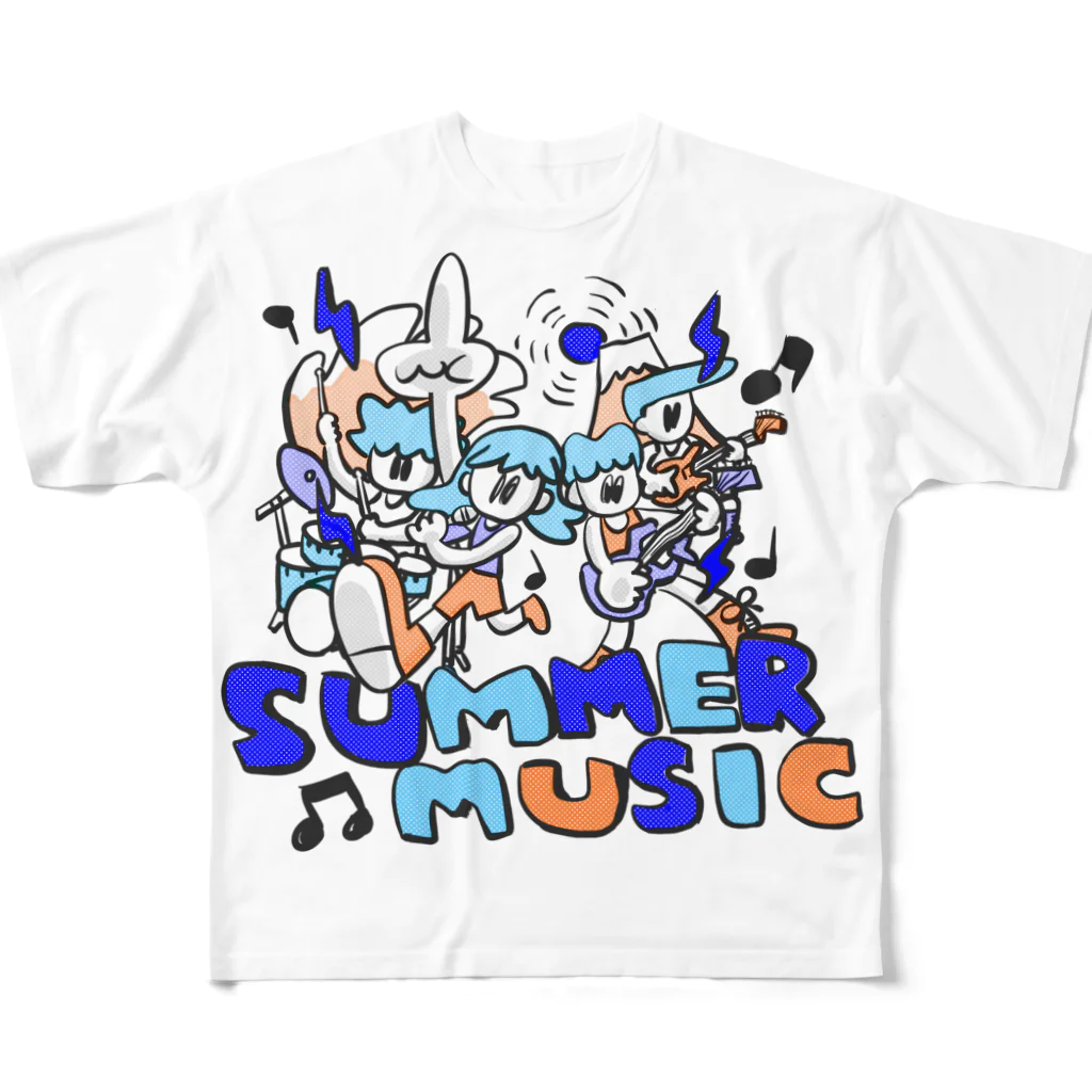 ポイショップのSUMMER MUSICーBLUE フルグラフィックTシャツ