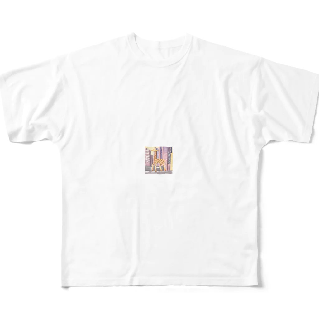 Ken17の車が行き交う都市を歩くキリン All-Over Print T-Shirt