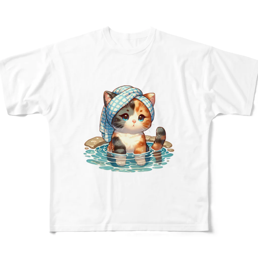 さざれいしの三毛猫さんの入浴 フルグラフィックTシャツ