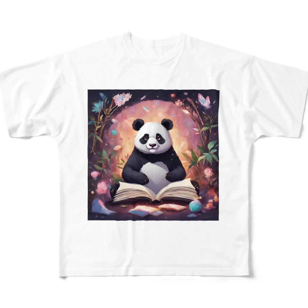 pandownloadの魔法の本を読むパンダ All-Over Print T-Shirt