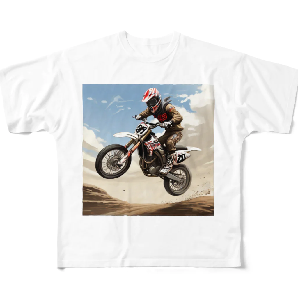 Bikers' Galleryのモトクロス ジャンプシーン アート オフロード バイク フルグラフィックTシャツ