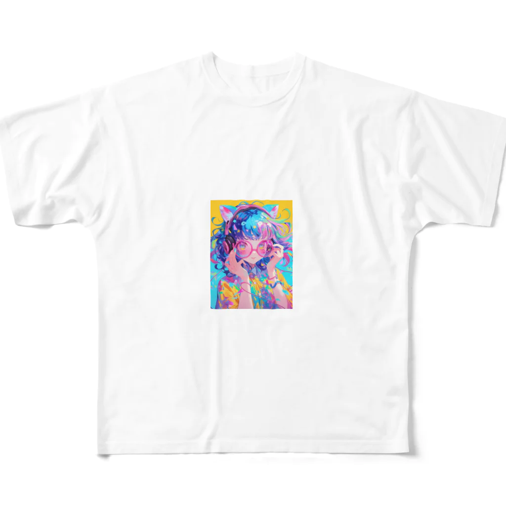 no_mi_Ke08のメガネの可愛い女の子のキャラクター All-Over Print T-Shirt