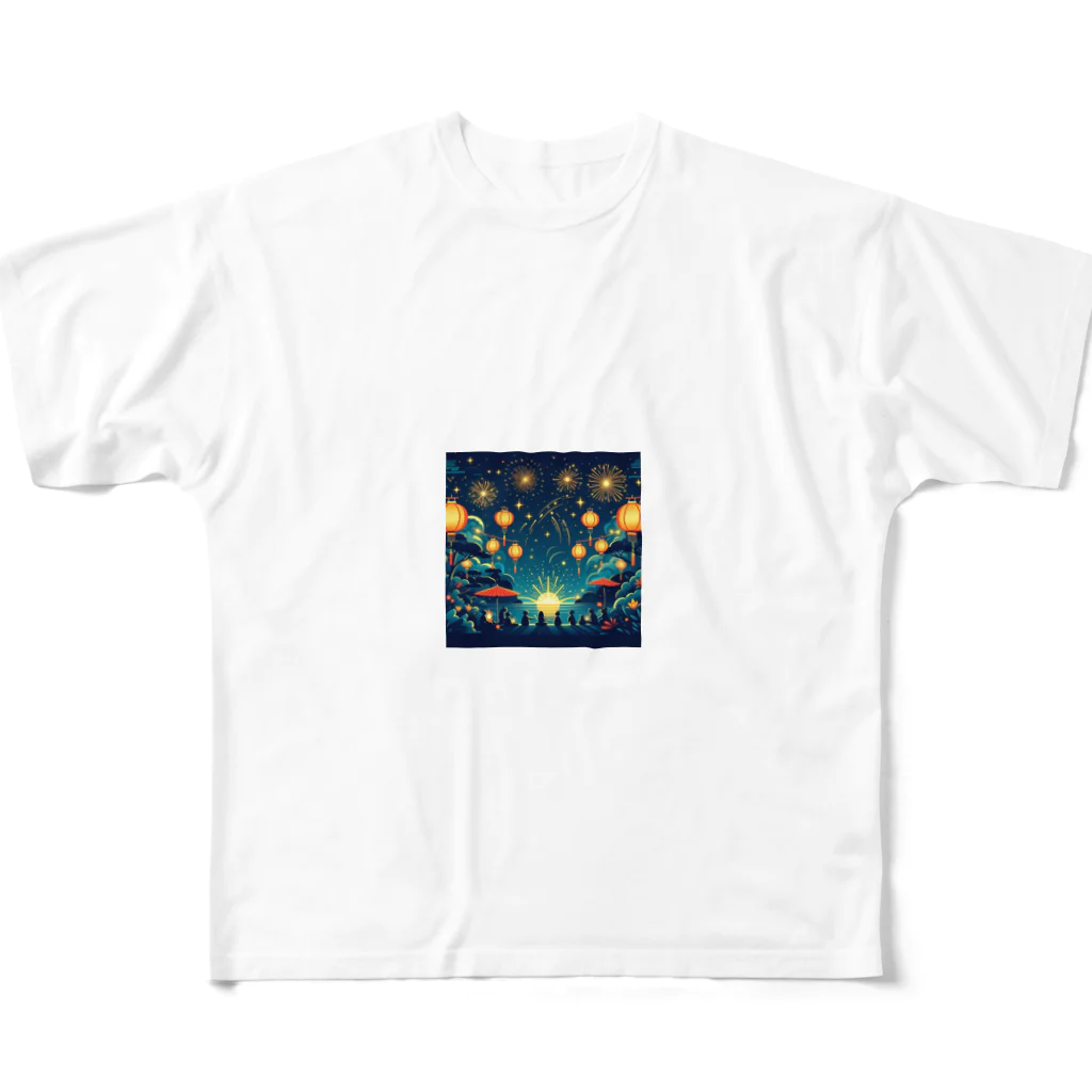 tanantの夏祭り、提灯が灯る下で花火をみている All-Over Print T-Shirt