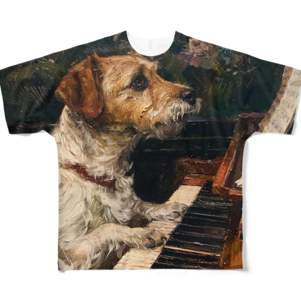 SSparrowのピアノを弾く犬 フルグラフィックTシャツ