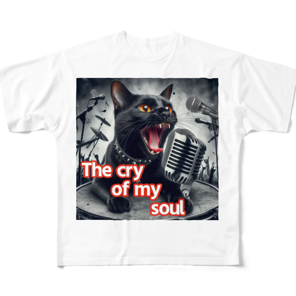 moriyama1981の歌を歌う黒猫 フルグラフィックTシャツ