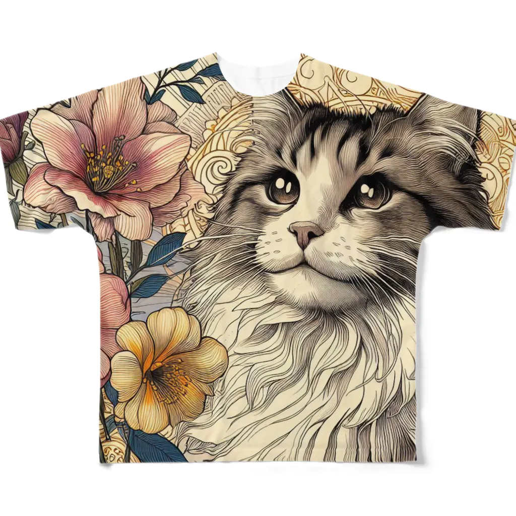 猫の世界のアールヌーボーな猫ちゃぁぁん All-Over Print T-Shirt