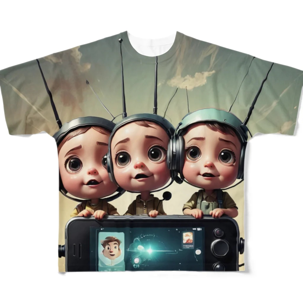AI妖怪大図鑑の電波妖怪　バリ3兄弟 All-Over Print T-Shirt