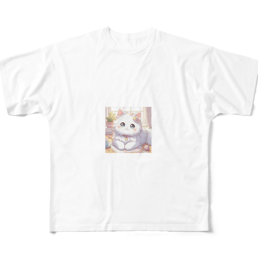 キュート＆クールのアニメ調・キュートな白猫 All-Over Print T-Shirt