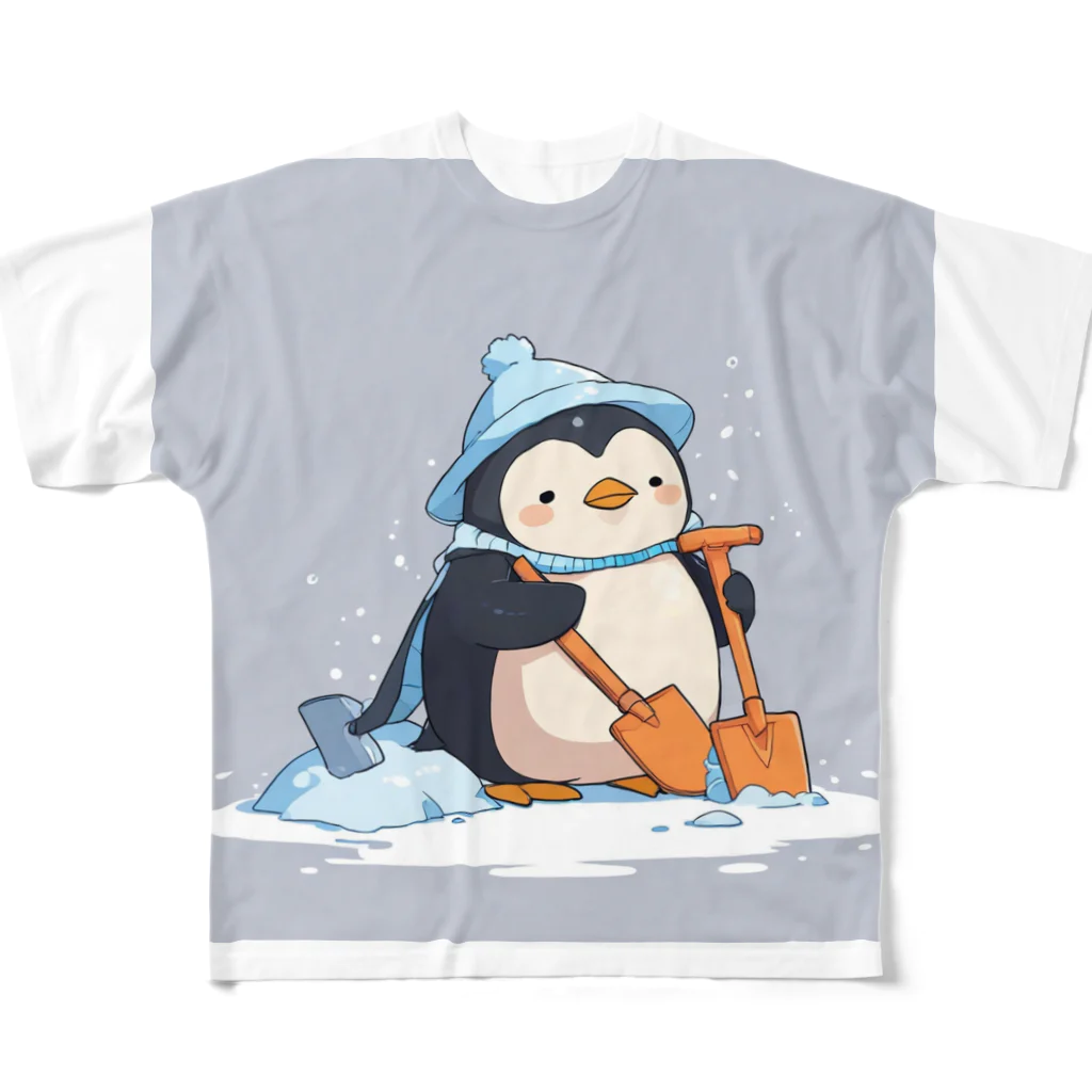 ganeshaのかわいいペンギンとおもちゃのシャベル フルグラフィックTシャツ