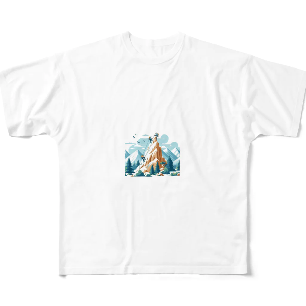 アミュペンの山頂に向かって勇敢に進む登山者 フルグラフィックTシャツ