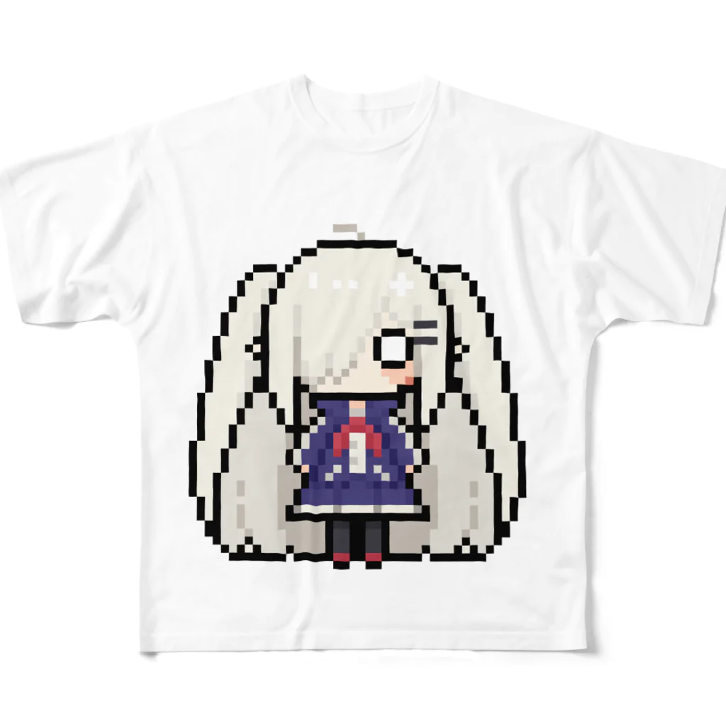 horidesuのドット絵の白髪ロング美少女 フルグラフィックTシャツ