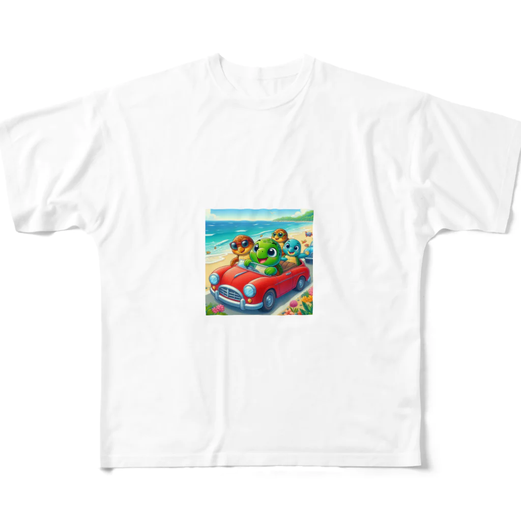 かめのオアシスのかめっち仲間と海岸をドライブ All-Over Print T-Shirt