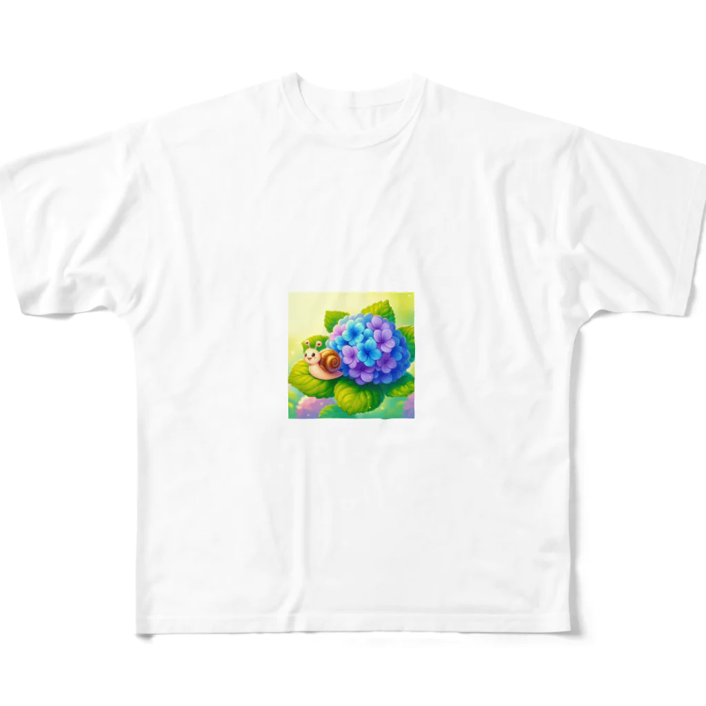 かるるんショップのあじさいとカタツムリ　雨上がり All-Over Print T-Shirt