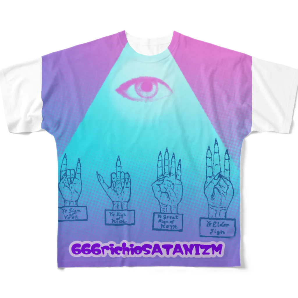 666 richio SATANIZMの666 richioSATANISM All-Over Print T-Shirt