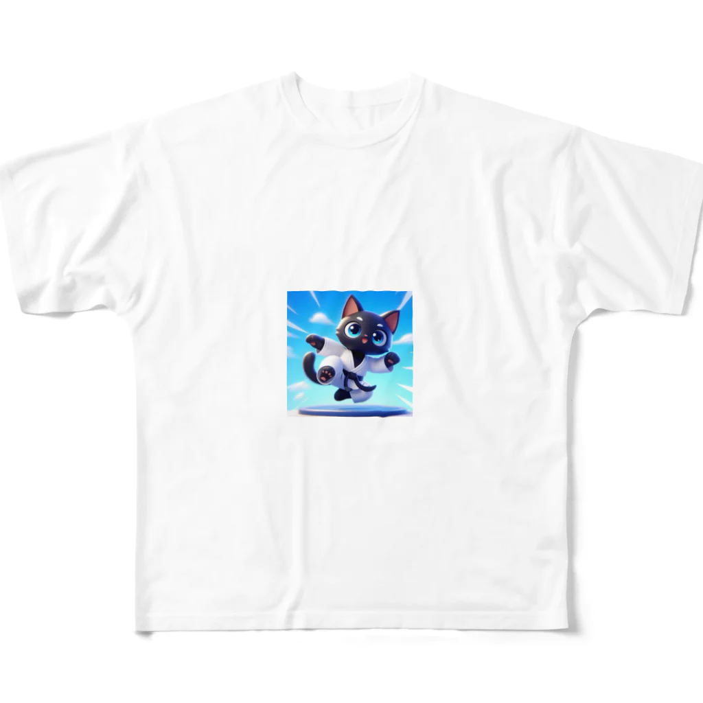 キュート＆クールのハイキック空手家クロネコ君 All-Over Print T-Shirt