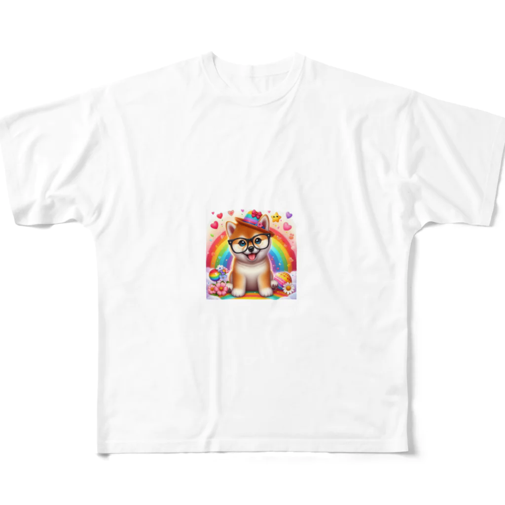 鈴木敏夫のメガネをかけて笑顔が似合う　わんちゃん フルグラフィックTシャツ