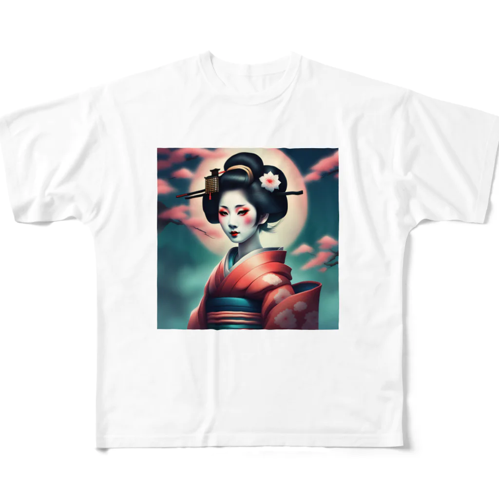 Mr_Geishaの月夜の芸者(Geisya of moon night) フルグラフィックTシャツ