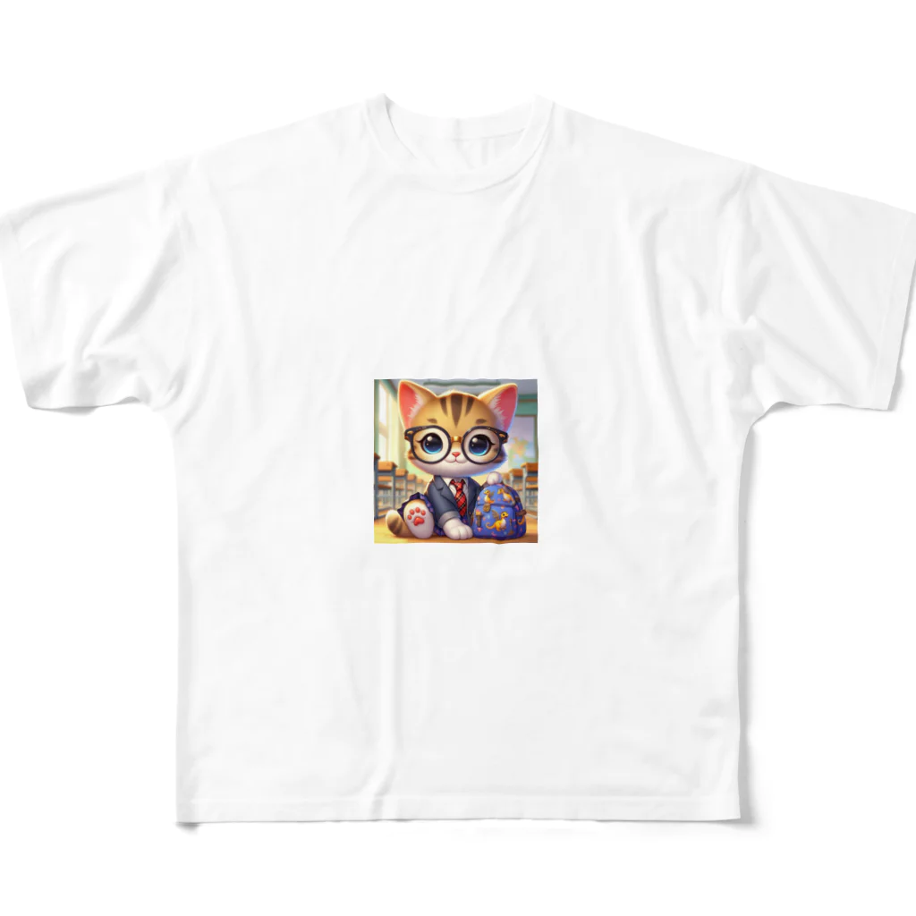 キュート＆クールのメガネのニャンコ３D・学校ver② All-Over Print T-Shirt