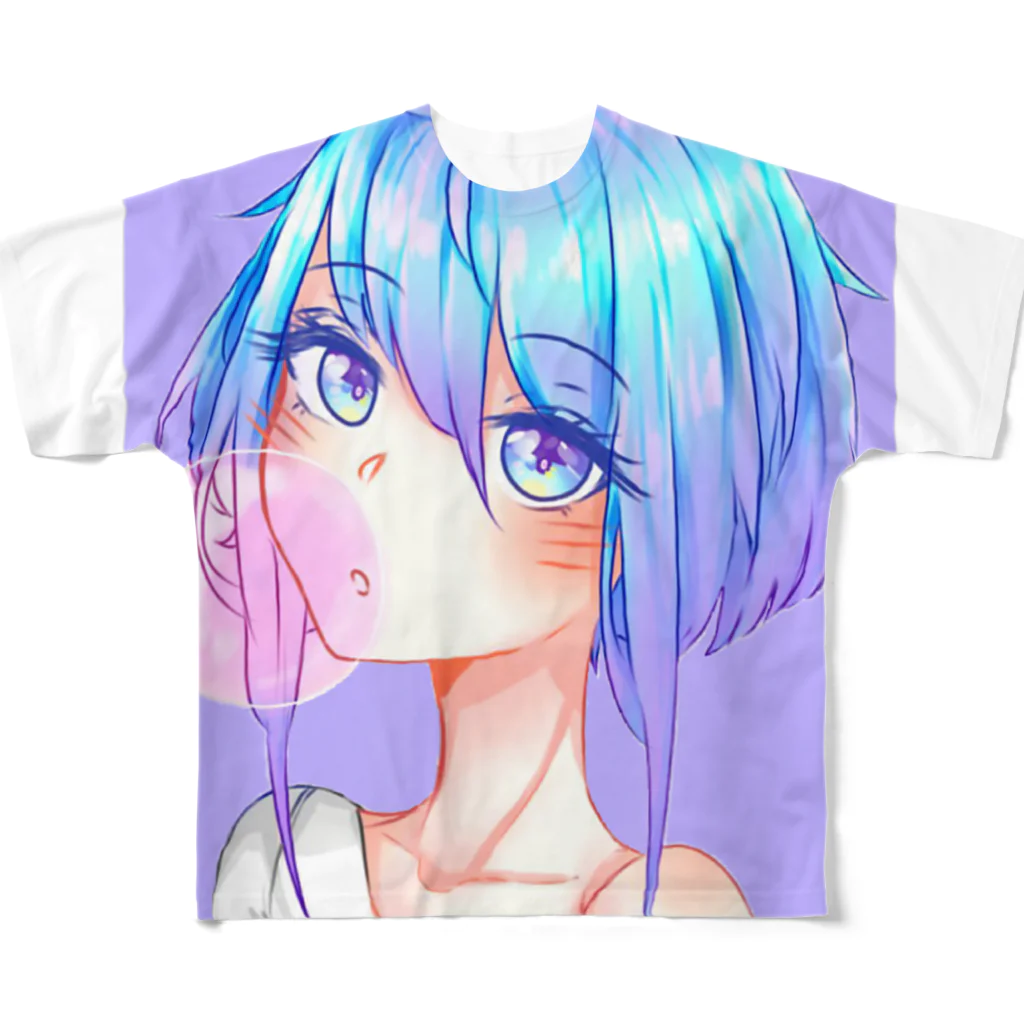 World_Teesのバブルガムを噛むアニメガール 日本の美学 アニメオタク フルグラフィックTシャツ