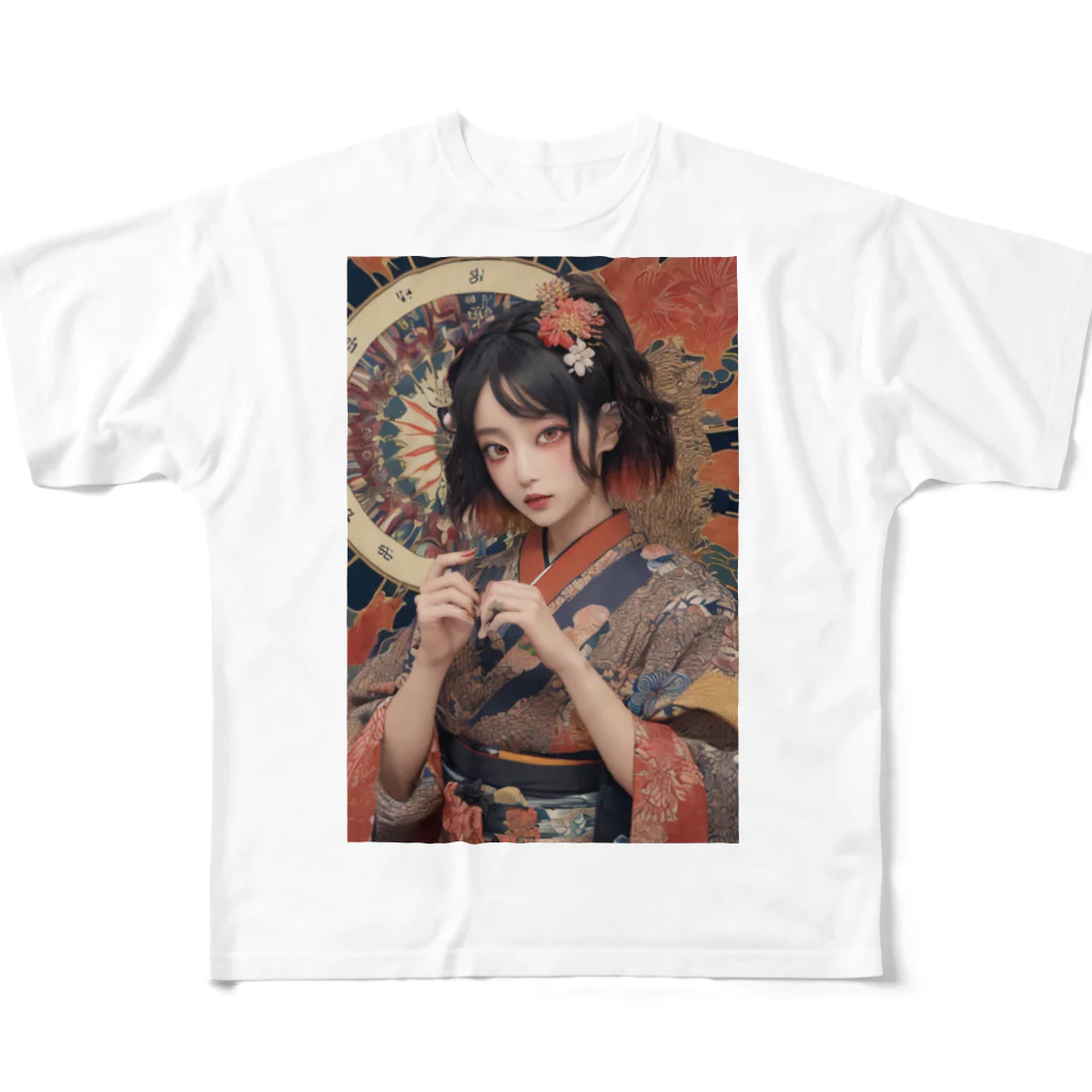 Omaniの浮世絵風美女 フルグラフィックTシャツ