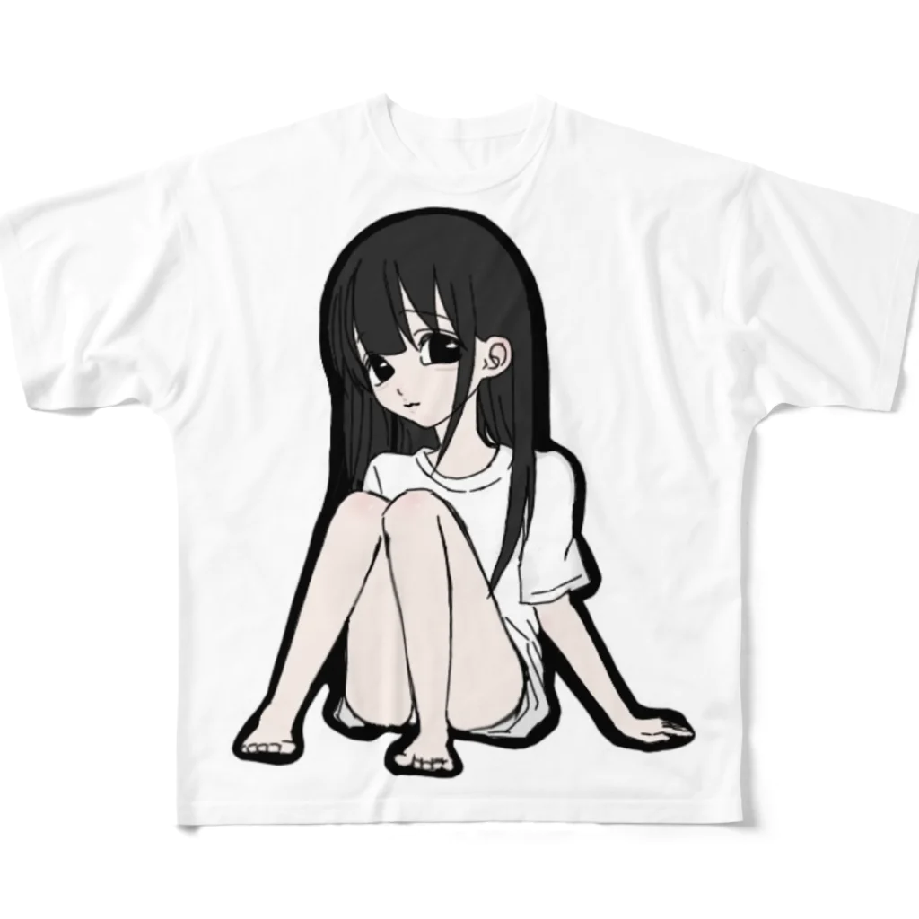 a_goodの黒髪ロングの女の子 フルグラフィックTシャツ