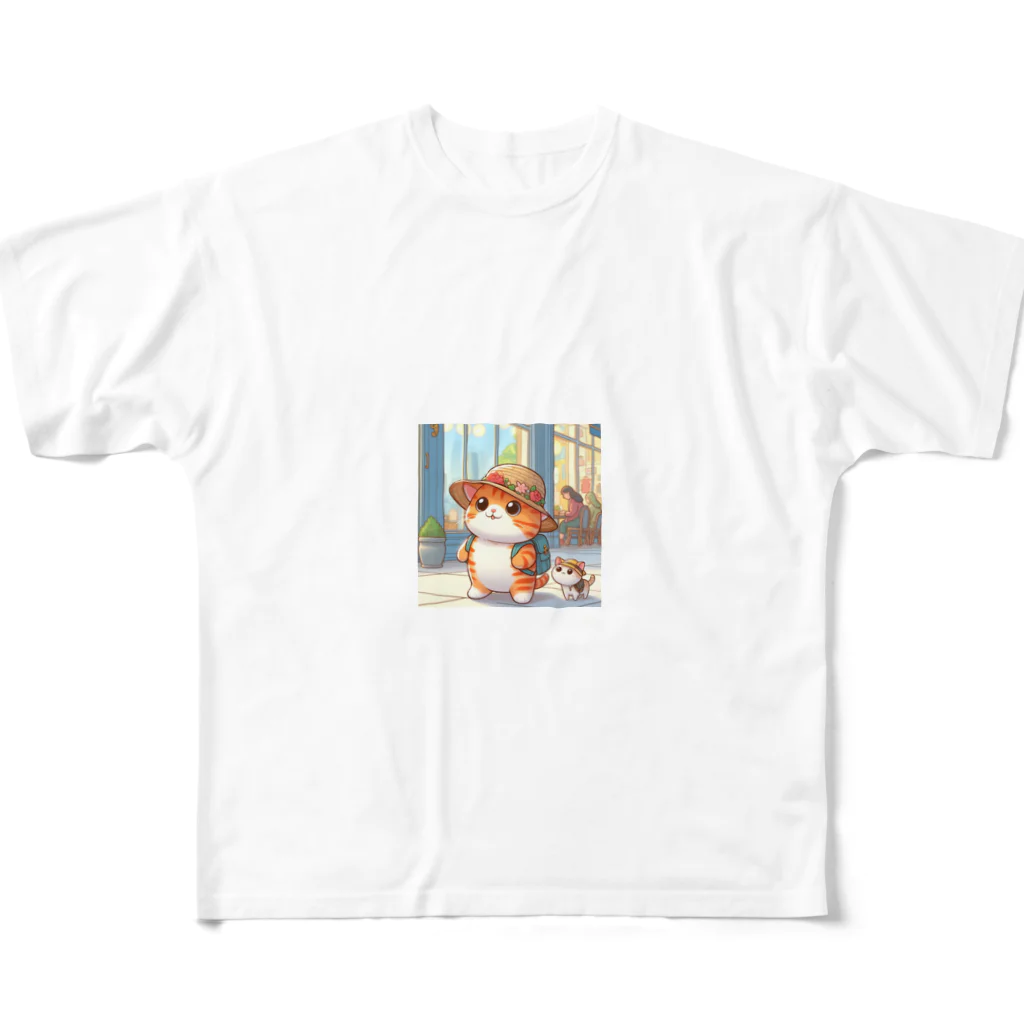 アミュペンのふわふわのネコがお買い物中！ フルグラフィックTシャツ