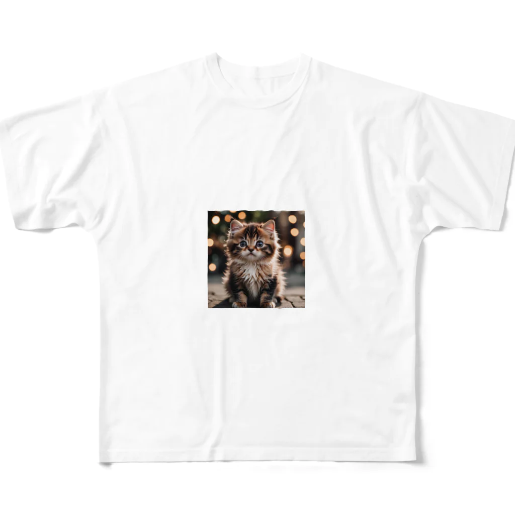 manaco-のふわふわの猫ちゃん フルグラフィックTシャツ