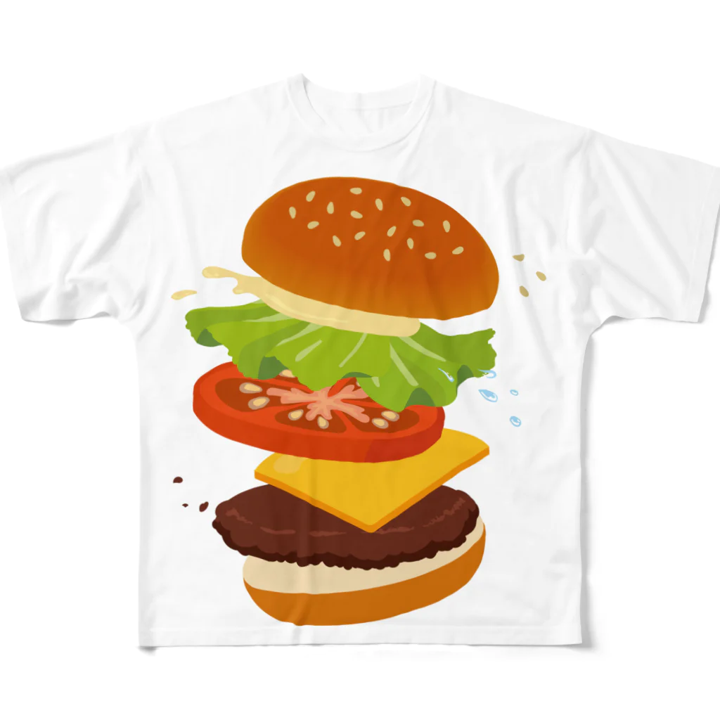 モツ煮子のフレッシュなハンバーガー フルグラフィックTシャツ