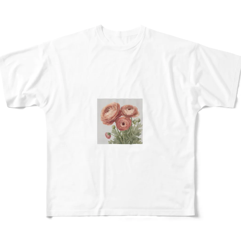 teatimeのピンクのラナンキュラス All-Over Print T-Shirt