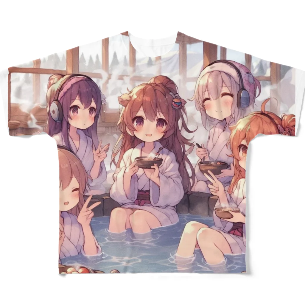 SWQAの温泉を楽しむ女子 フルグラフィックTシャツ