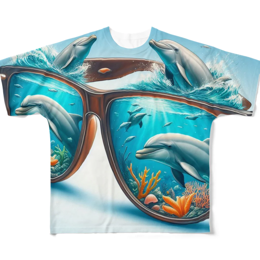 れいのイルカの視界：海の楽園を映すサングラス All-Over Print T-Shirt