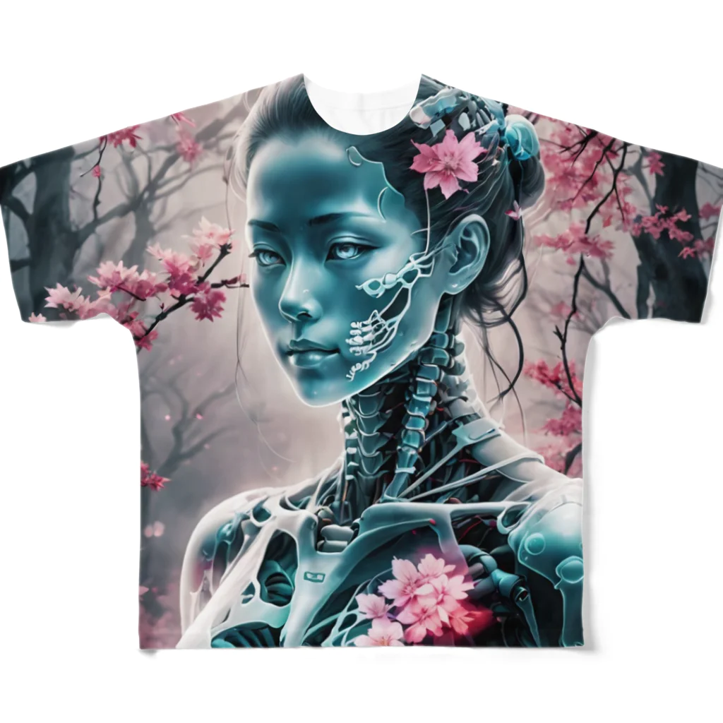 AI妖怪大図鑑のレントゲン妖怪　X女（ばつおんな） All-Over Print T-Shirt