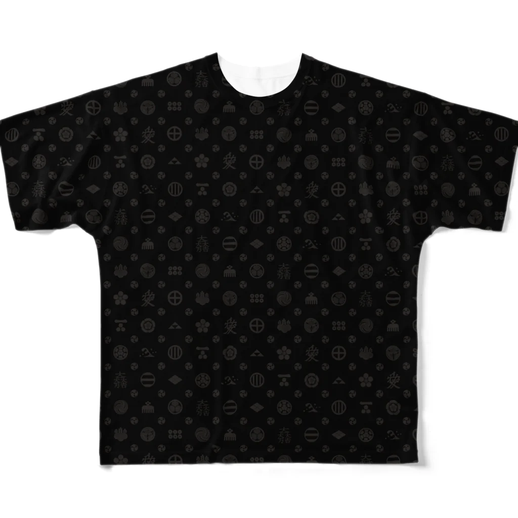 KOTOBUKIDOの家紋モノグラムTシャツ黒雲 フルグラフィックTシャツ