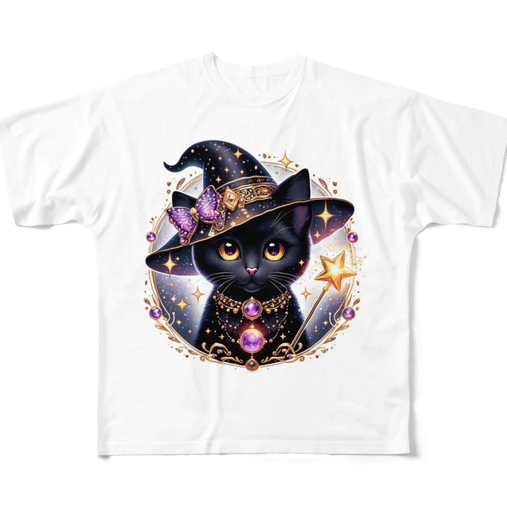 黒猫ギャラリー🐈‍⬛の黒猫の魔法使い All-Over Print T-Shirt