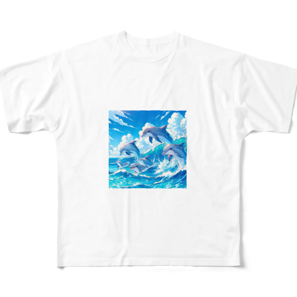 snow-birdの海で遊ぶイルカたちの楽しい風景 All-Over Print T-Shirt