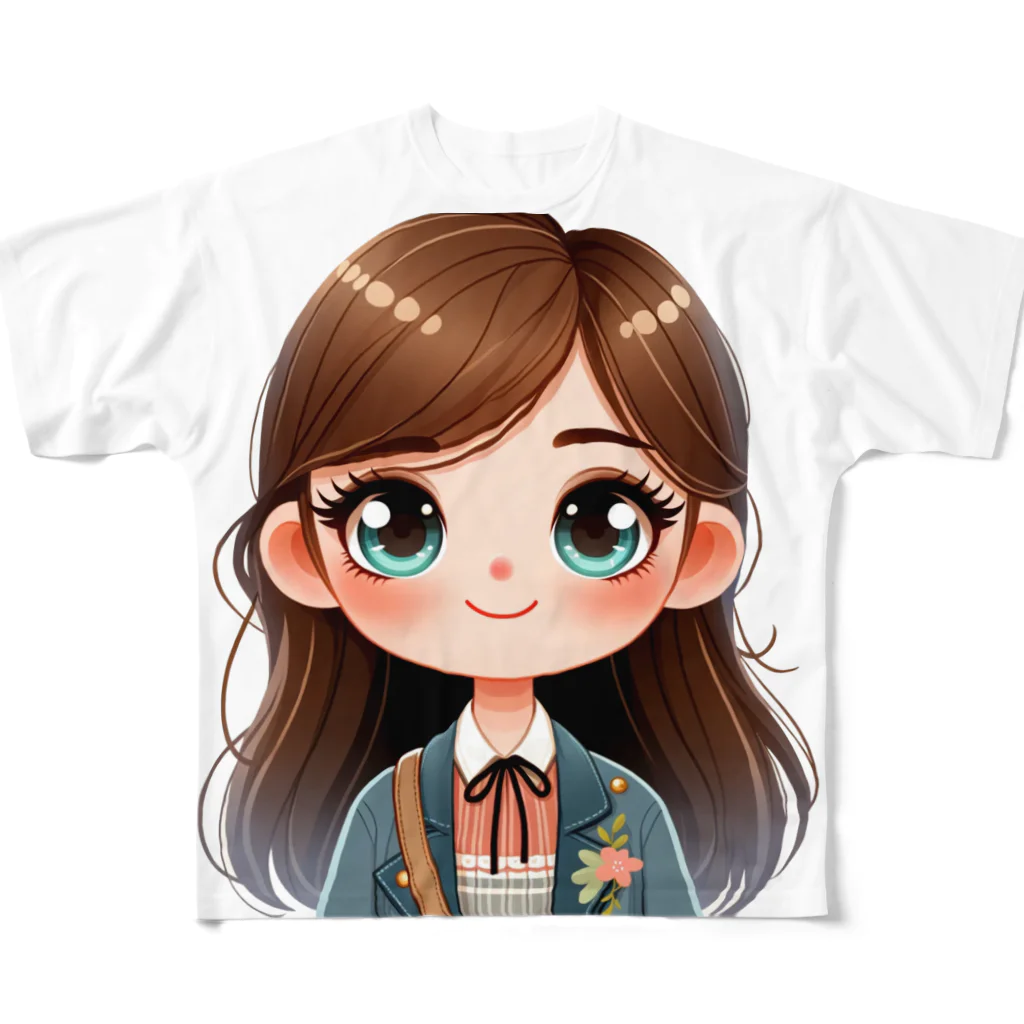 manaco-の女子高生　ハルちゃん フルグラフィックTシャツ
