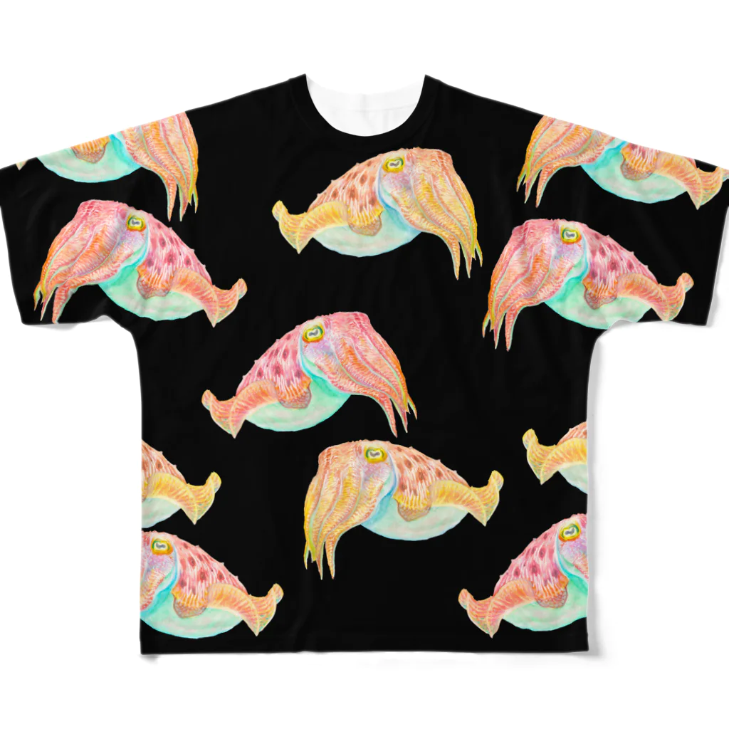 segasworksのコブシメ（群れ）黒 All-Over Print T-Shirt