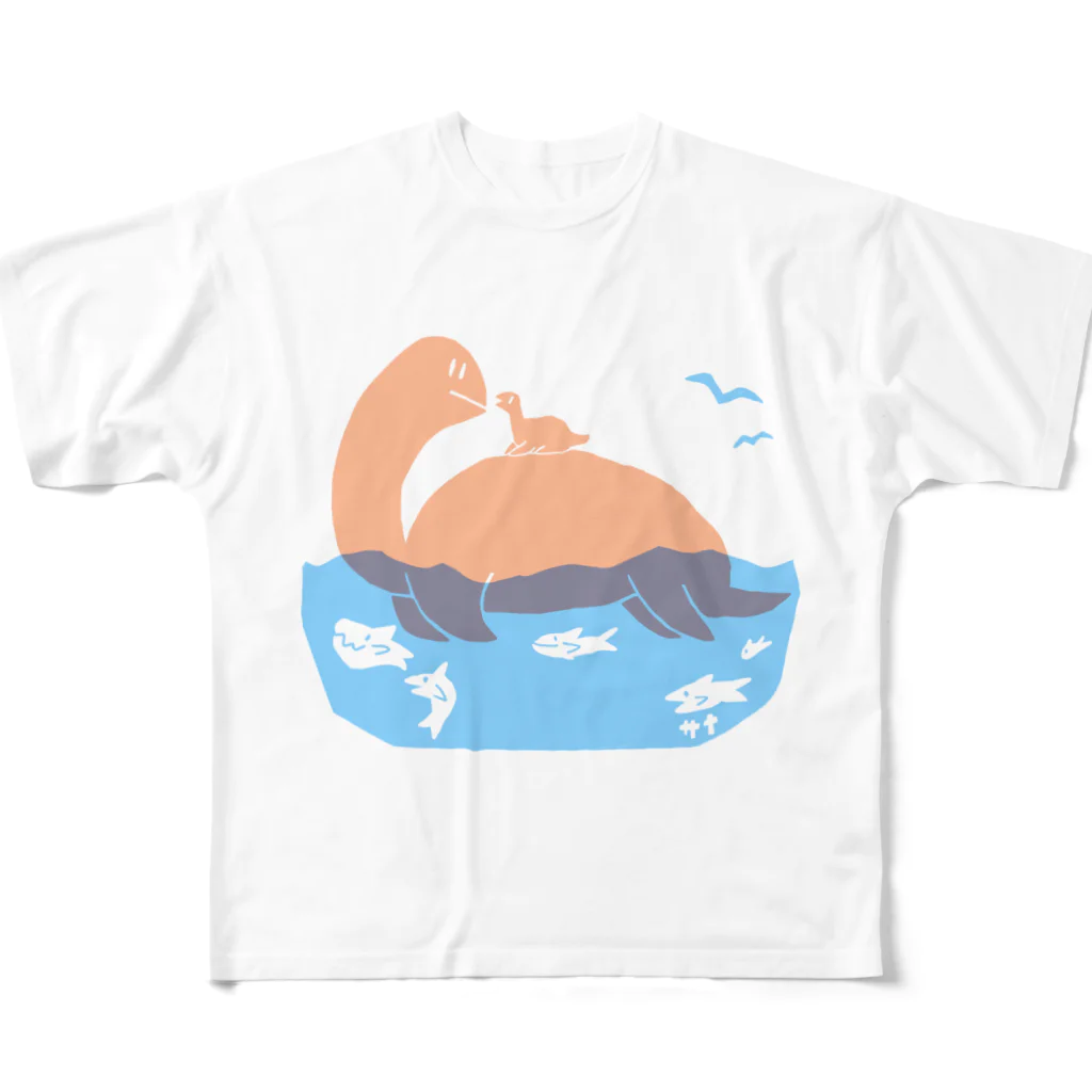 サナのいきもの屋さんのおやこきょうりゅー海の上 フルグラフィックTシャツ