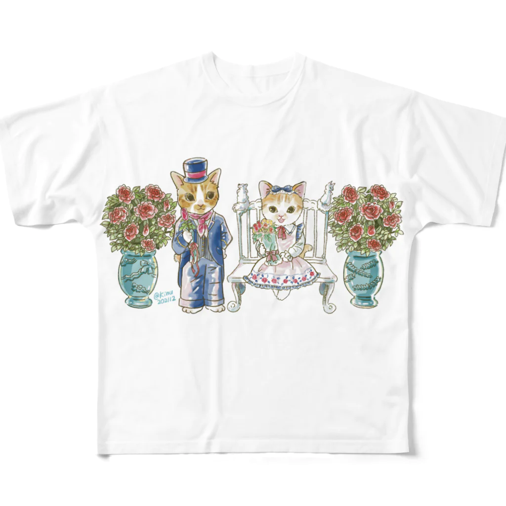 猫のきぬくんのお店のルイくんとラムちゃん　ローズガーデンツアー All-Over Print T-Shirt