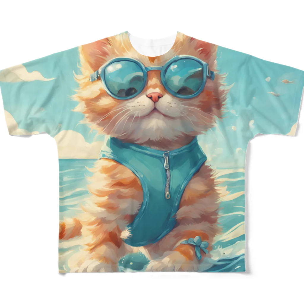 Ojisanlifeの海の子猫 フルグラフィックTシャツ