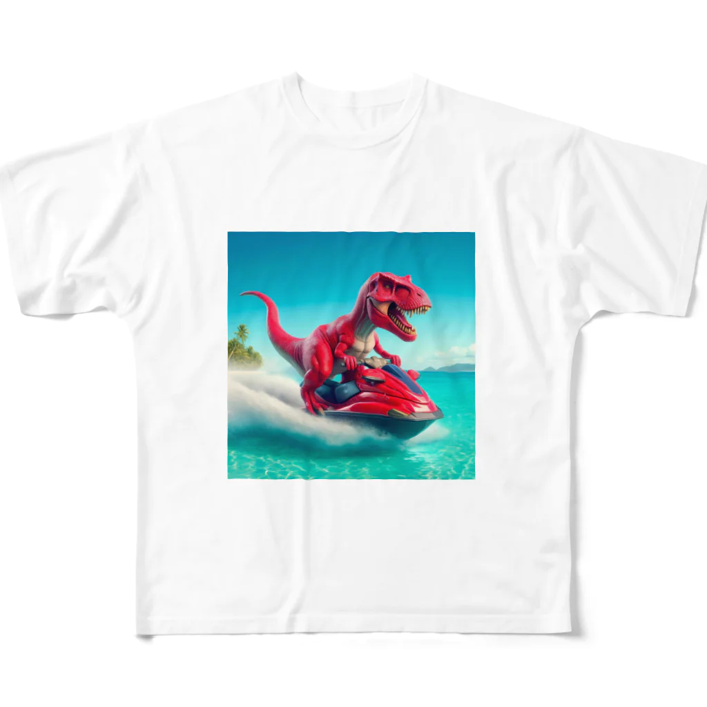 DINO-studioのジェットスキーを楽しむ赤ティラノ All-Over Print T-Shirt