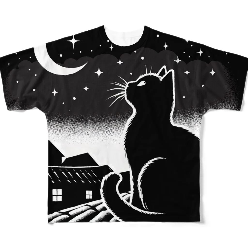 どさんこびより日和の月夜の猫 フルグラフィックTシャツ