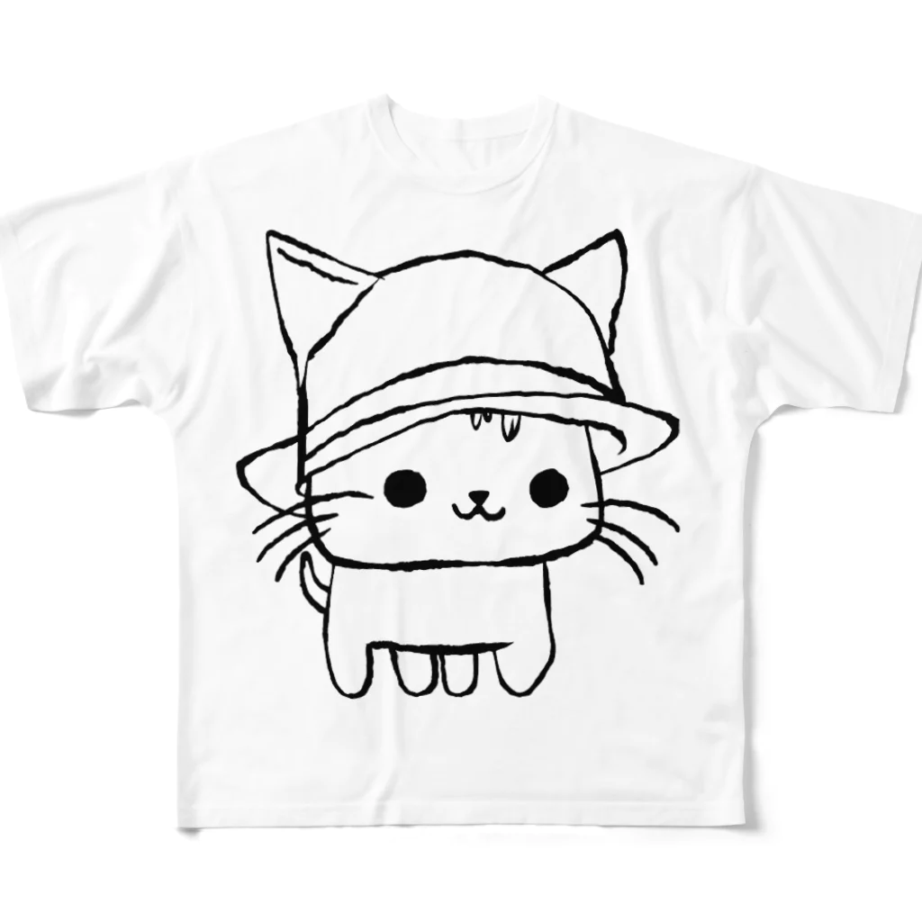 ねこあそびの落書き帽子猫 All-Over Print T-Shirt