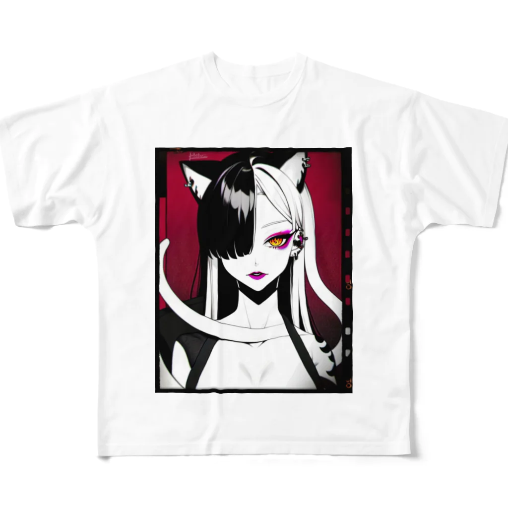 momonekokoの白蛇と獣耳の女性 フルグラフィックTシャツ