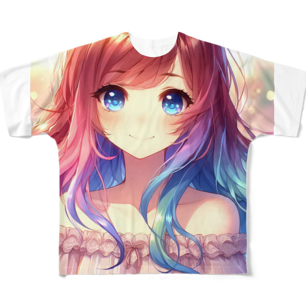 終わらない夢🌈の優しく微笑む少女💞 フルグラフィックTシャツ