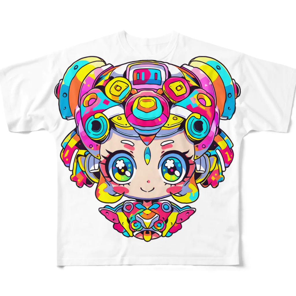 ナオキミのカラフルサイバーパンク少女 フルグラフィックTシャツ