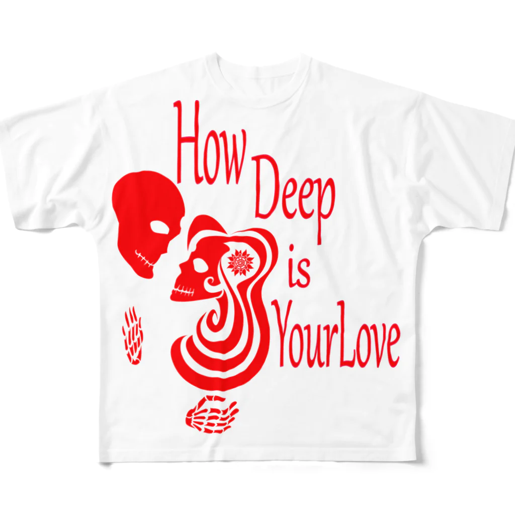 『NG （Niche・Gate）』ニッチゲート-- IN SUZURIのHow Deep Is Your Love（赤） All-Over Print T-Shirt